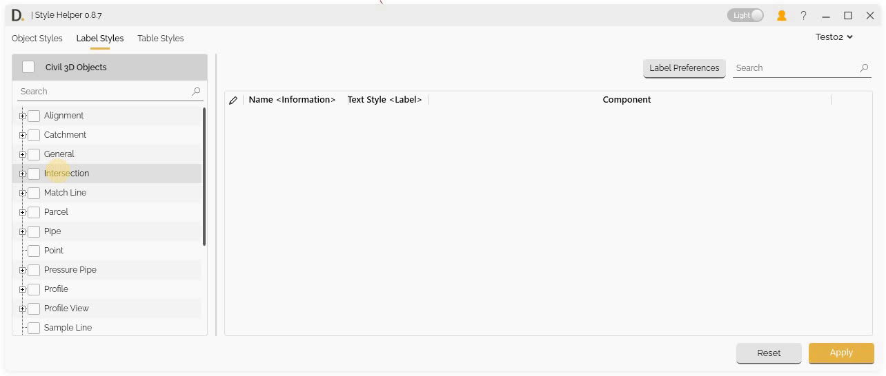 Label Styles tab editing process