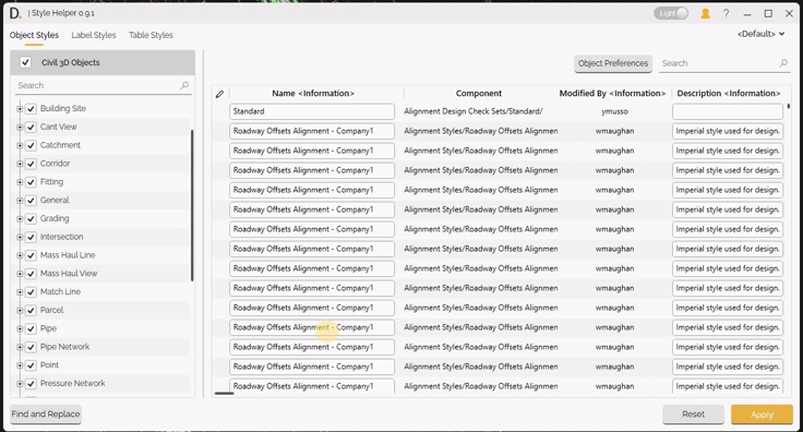 Style Helper find and replace feature