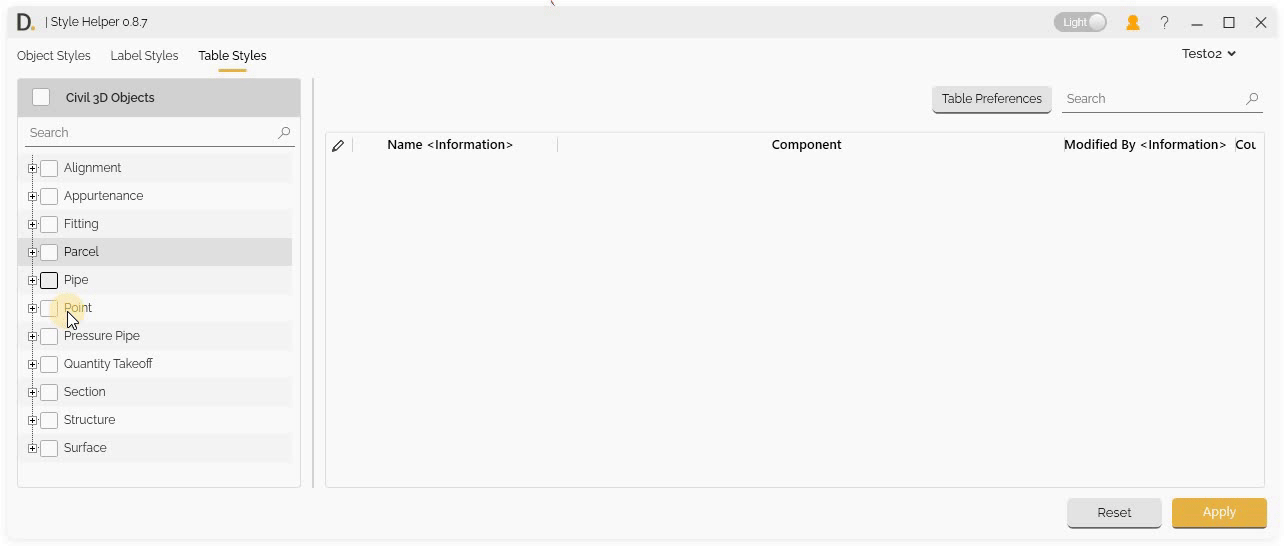 Table Styles tab editing process