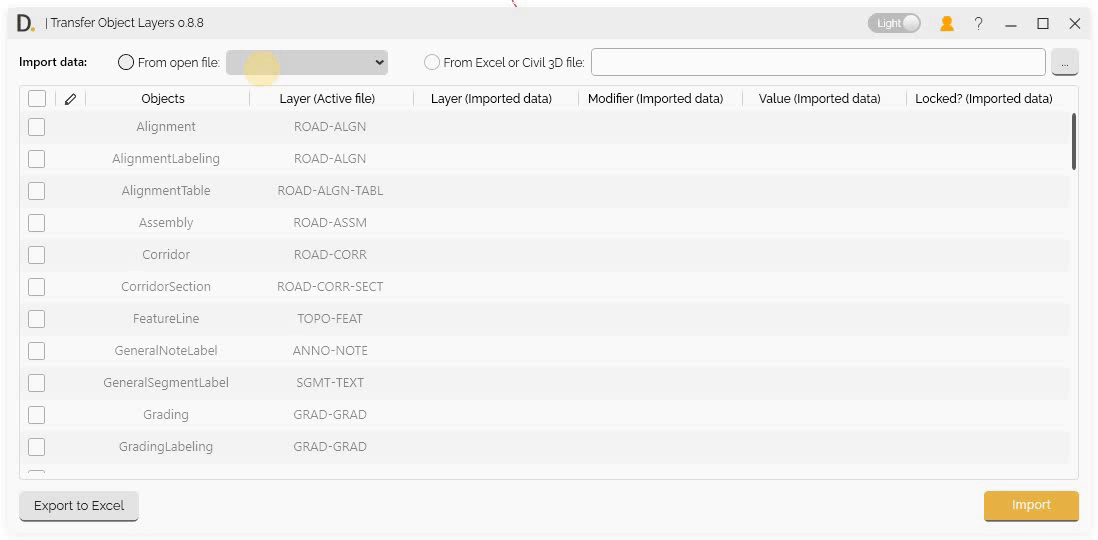Import from open file process