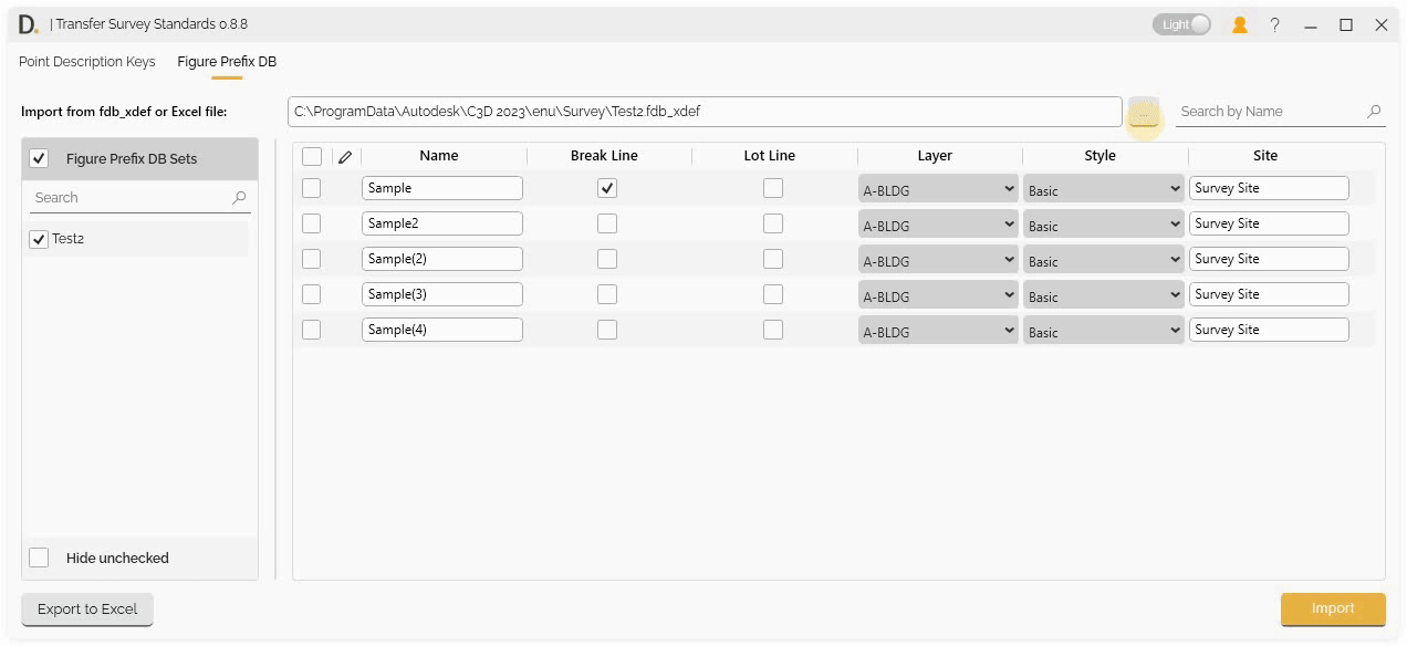 Transfer Figure Prefix Database Import from fdb File